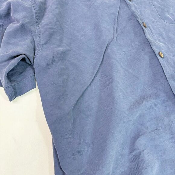 Hilo Hattie Shirt Men Large Blue Silk Button-Down Short-Sleeve Hawaiian Coastal - Picture 2 of 9
